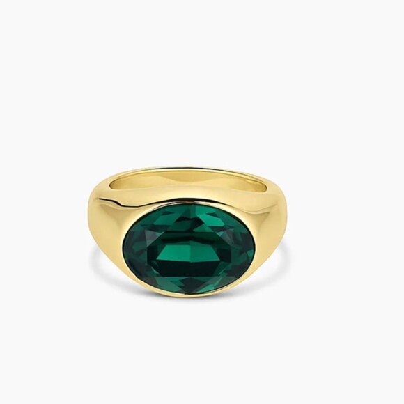 Gorjana Nova Emerald Green Cocktail Ring Gold Plated Size 8 New - Picture 2 of 11